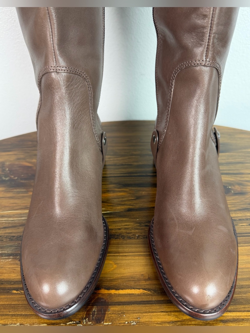 Via Spiga Women’s 7 Brown Leather Knee-High Zipper Riding Stirrup Fall Boots - Picture 6 of 11